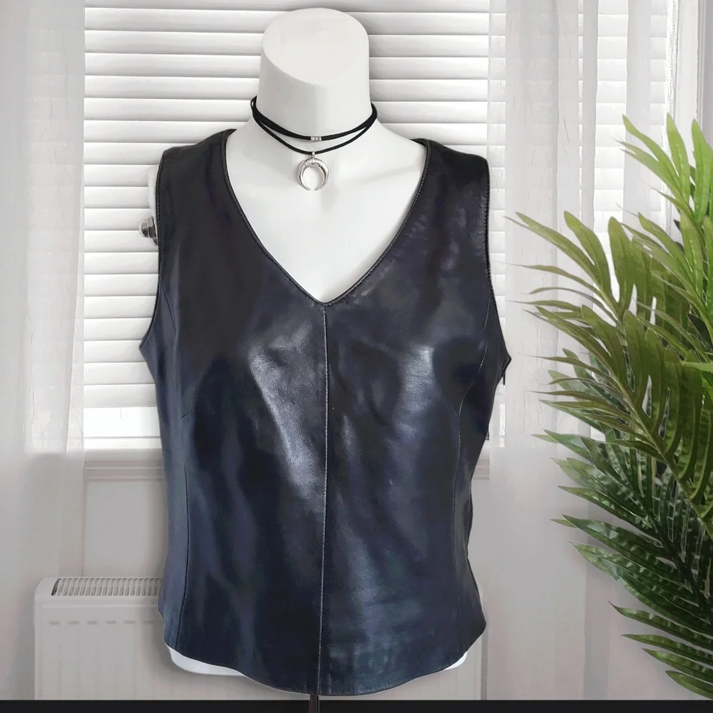 90's DANIER Soft Leather Sleeveless V Neck Vest - Picture 15 of 15